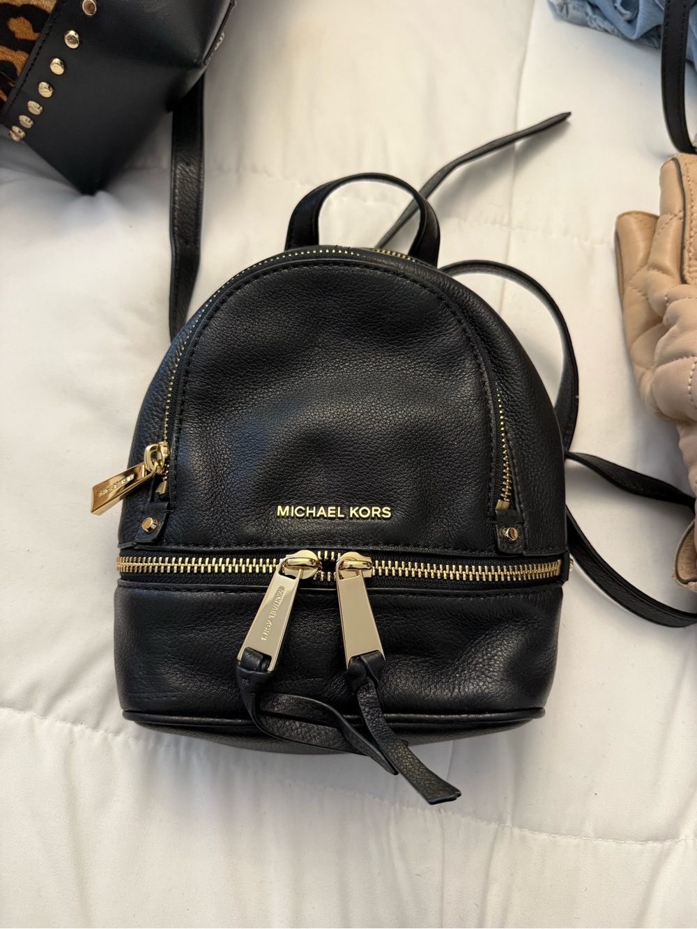 MICHAEL KORS Black Leather Mini Backpack with Gold Hardware - Picture 1 of 2